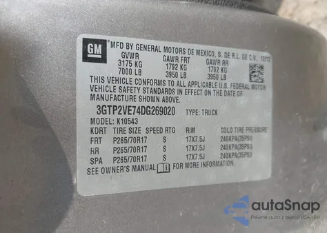 2013 GMC Sierra 1500 Sle из США, поврежденный, VIN 3GTP2VE74DG269020